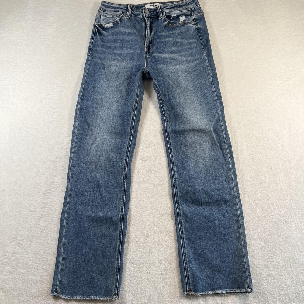 Mica Jeans Womens 27 Super High Rise Straight Distressed Raw Hem Denim